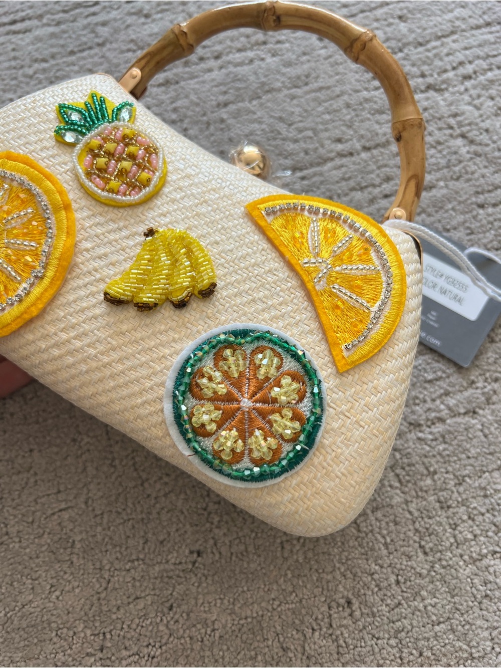 Haute Hippie Straw Top-Handle Bag with Yellow Fruit Appliqués - Picture 8 of 15